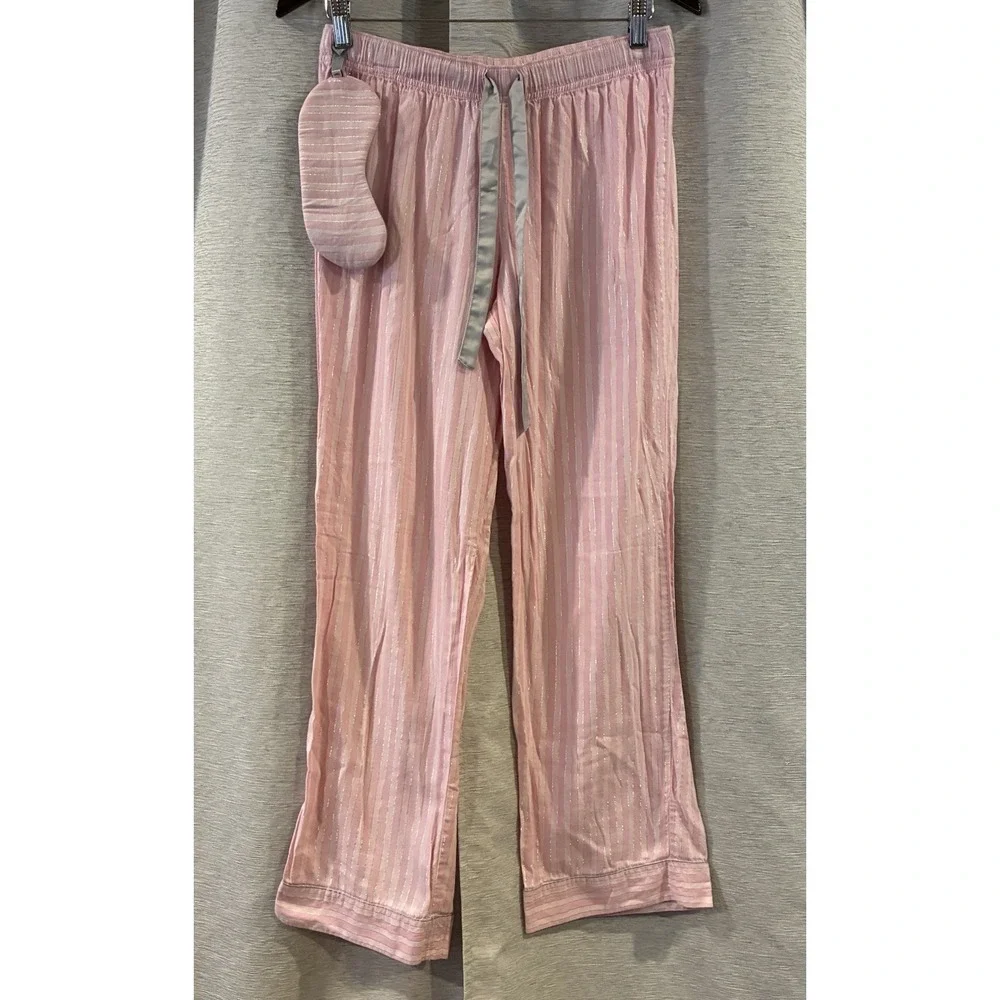 Victorias Secret Pink Striped 2 Pc Pajama Pant Set Silver Shimmer PJs Womens S